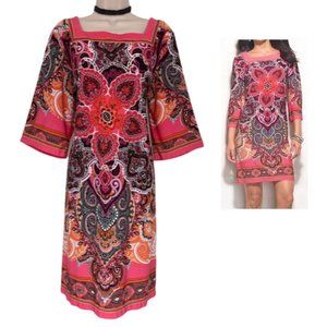 Elegant Paisley Print Dress - Pink and Black